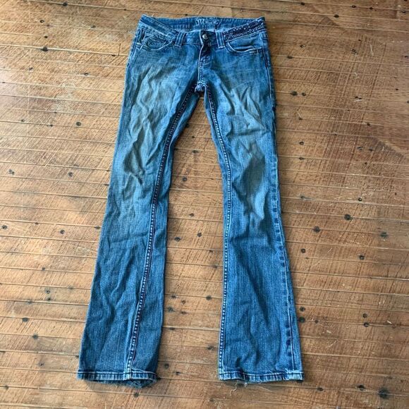 Miss Me distressed bling rhinestone size 26 western bootcut jeans - Picture 1 of 4